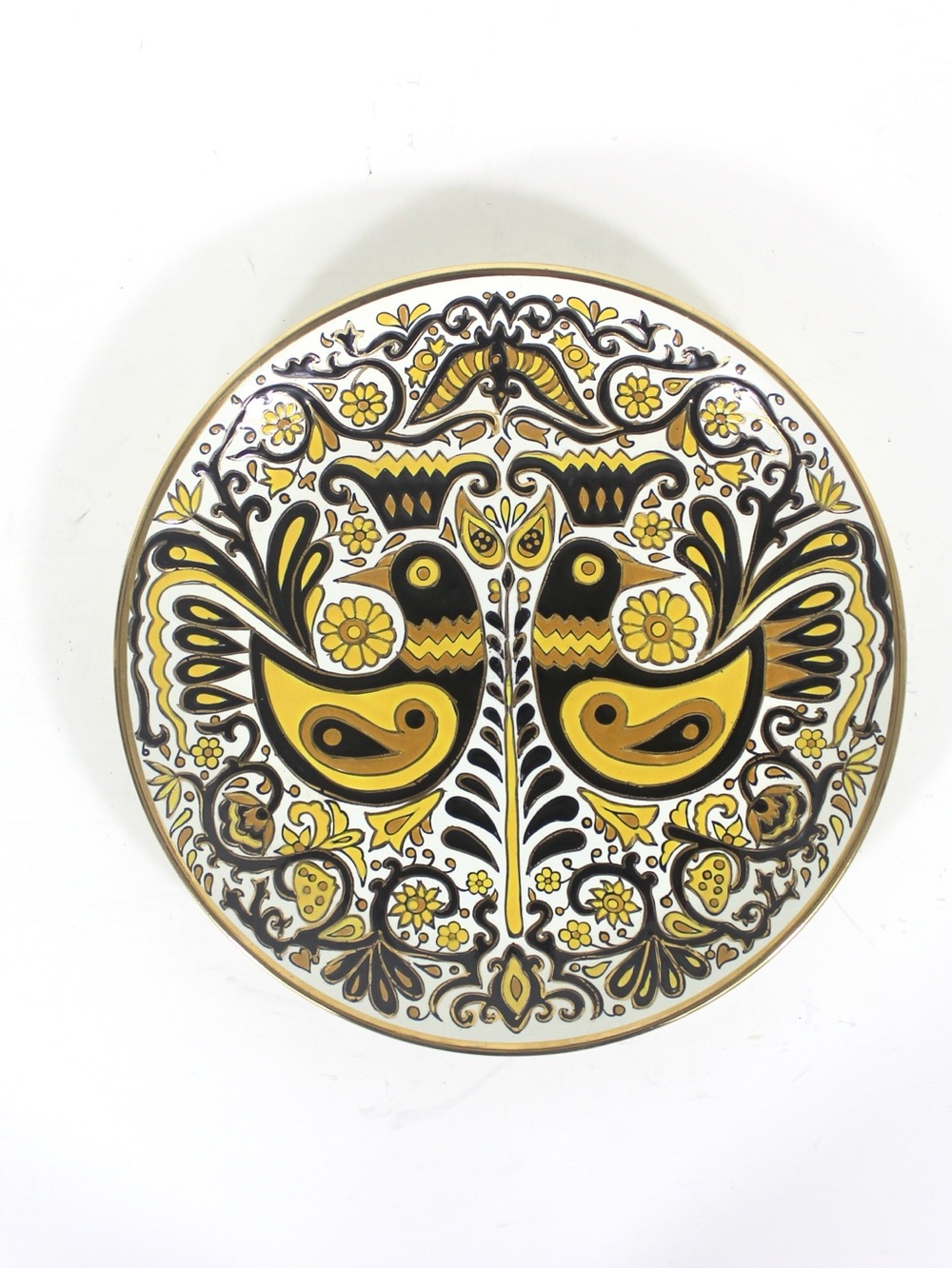 Vintage Nassos Rodos-Hellas Hand Made Greek Wall Hanging Plate Yellow Black Gold